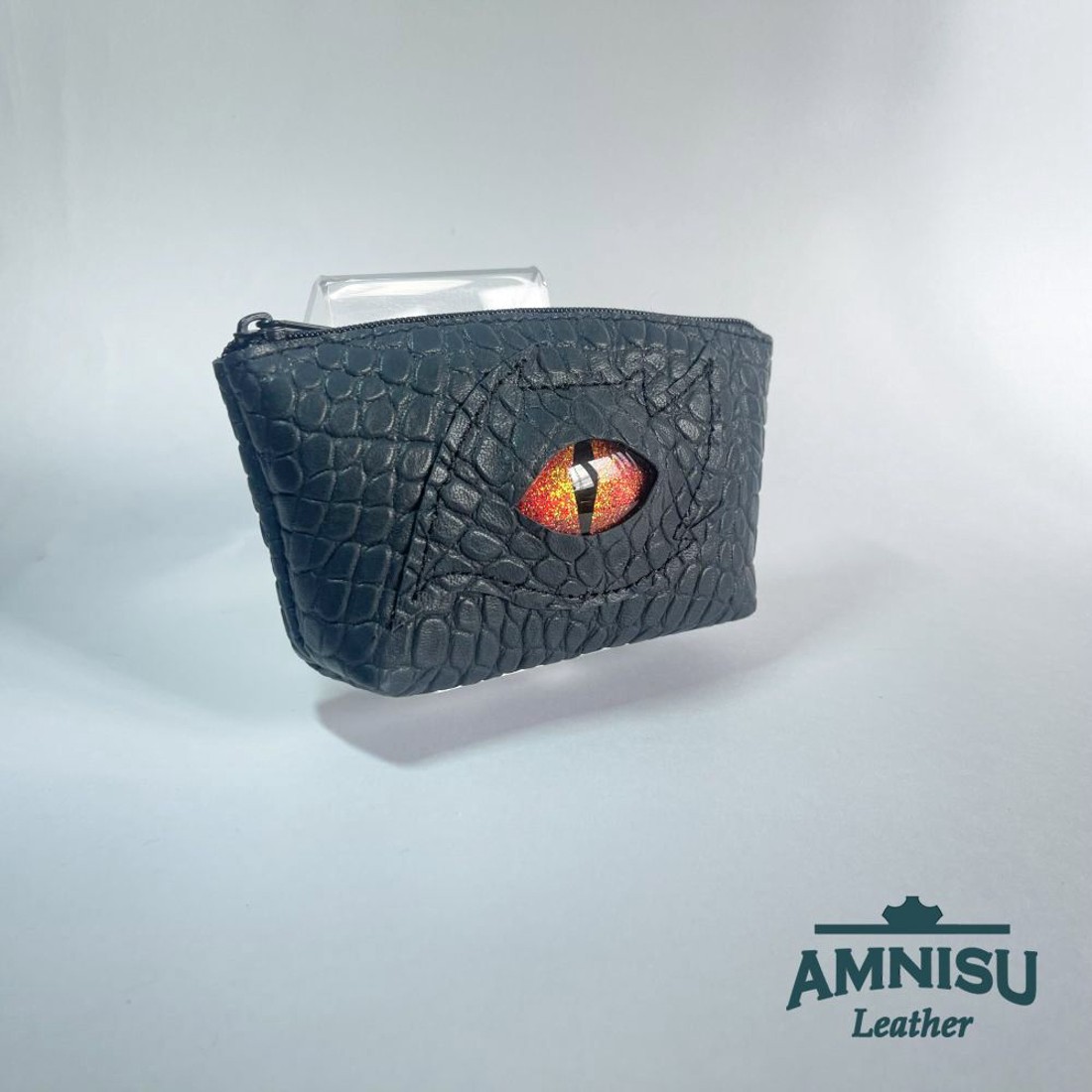 Sötétzöld krokkómintás egy cipzáras kulcstartó sárkány szemmel F7006 - táska & tok - kulcstartó & táskadísz - kulcstartó - Meska.hu