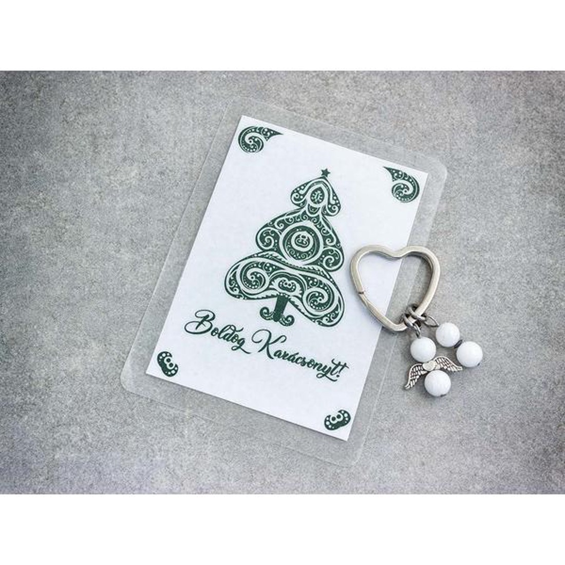 Boldog Karácsonyt kulcstartó tejkvarccal -  - Meska.hu