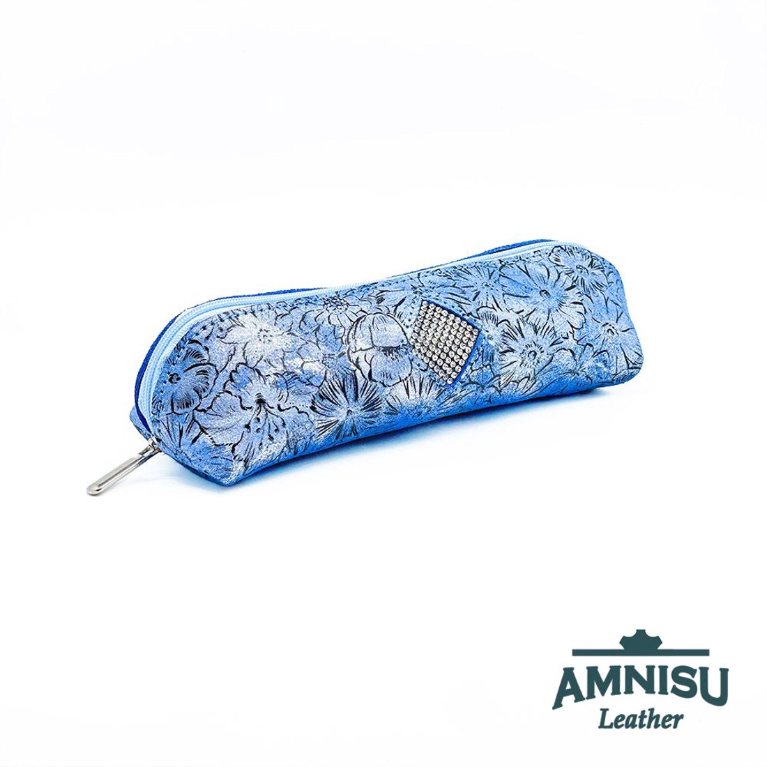 Kék virág mintás rombusz swarovski köves bőr neszeszer / tolltartó K6017 - táska & tok - neszesszer - Meska.hu