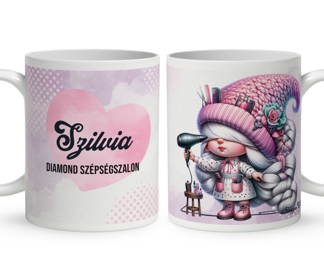 Névvel kérhető - Fodrász manólány hajszárítóval mintás bögre - otthon & életmód - konyhafelszerelés, tálalás - tálalás - bögre & csésze - Meska.hu