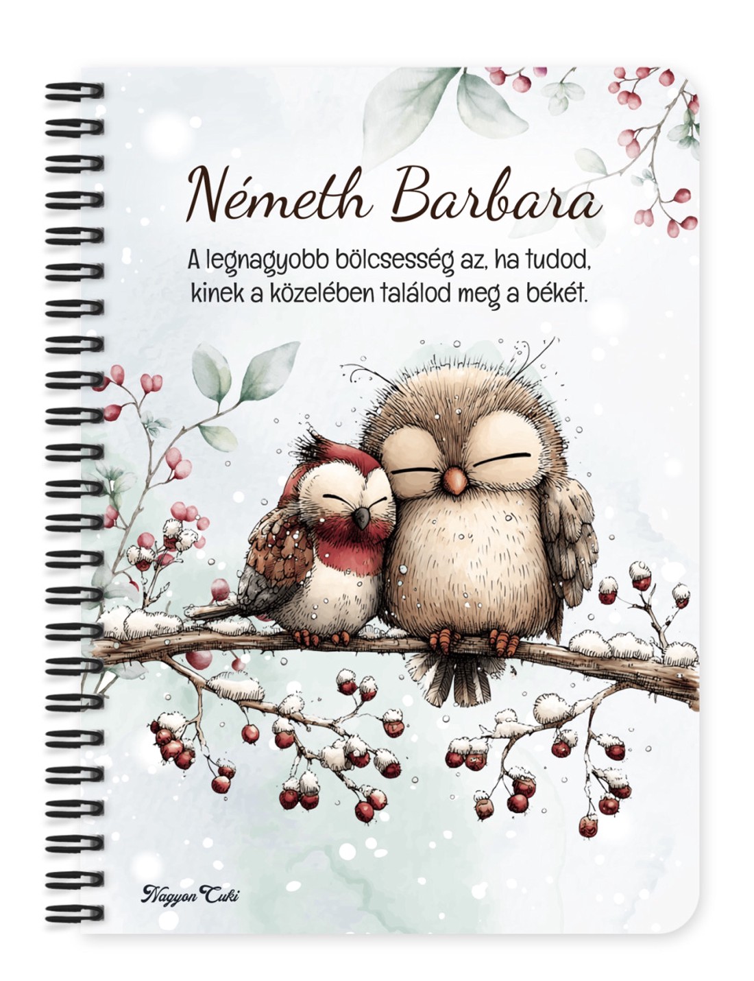 Személyre szabható - Cuki téli baglyocskák mintás A6-os füzet - otthon & életmód - papír, írószer - jegyzetfüzet & napló - Meska.hu