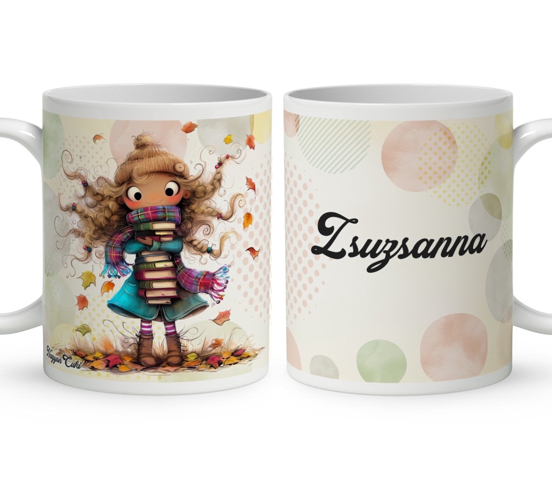 Névvel kérhető - Cuki őszi Könyvmoly lány mintás bögre - otthon & életmód - konyhafelszerelés, tálalás - tálalás - bögre & csésze - Meska.hu