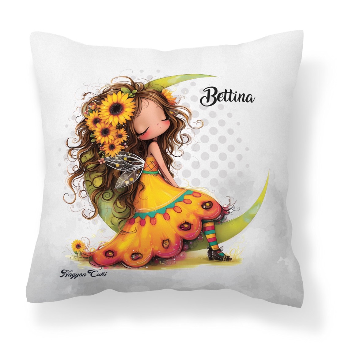 Névvel kérhető - Lazulós Napraforgós tündérlány mintás párna - otthon & életmód - lakástextil - párna & párnahuzat - díszpárna (belsővel együtt) - Meska.hu