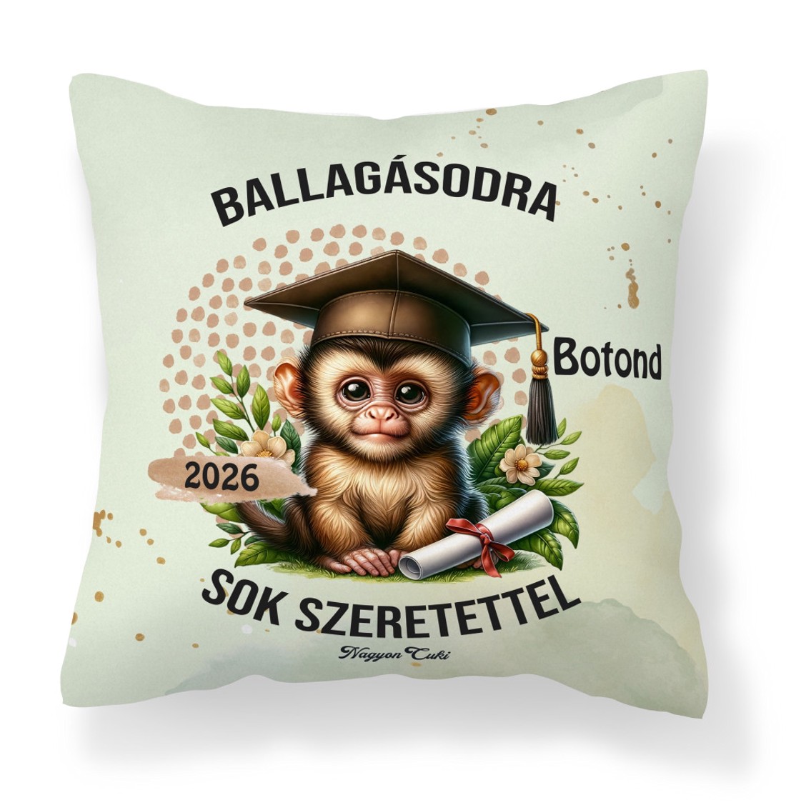 Névvel kérhető Maki mintás párna - 2026 évi Ballagásra - otthon & életmód - lakástextil - párna & párnahuzat - díszpárna (belsővel együtt) - Meska.hu