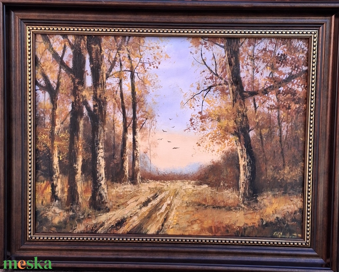 Őszi erdőszélen szép keretben. A festmény mérete:30x40,keretezett méret:40�50 - művészet - festmény - olajfestmény - Meska.hu