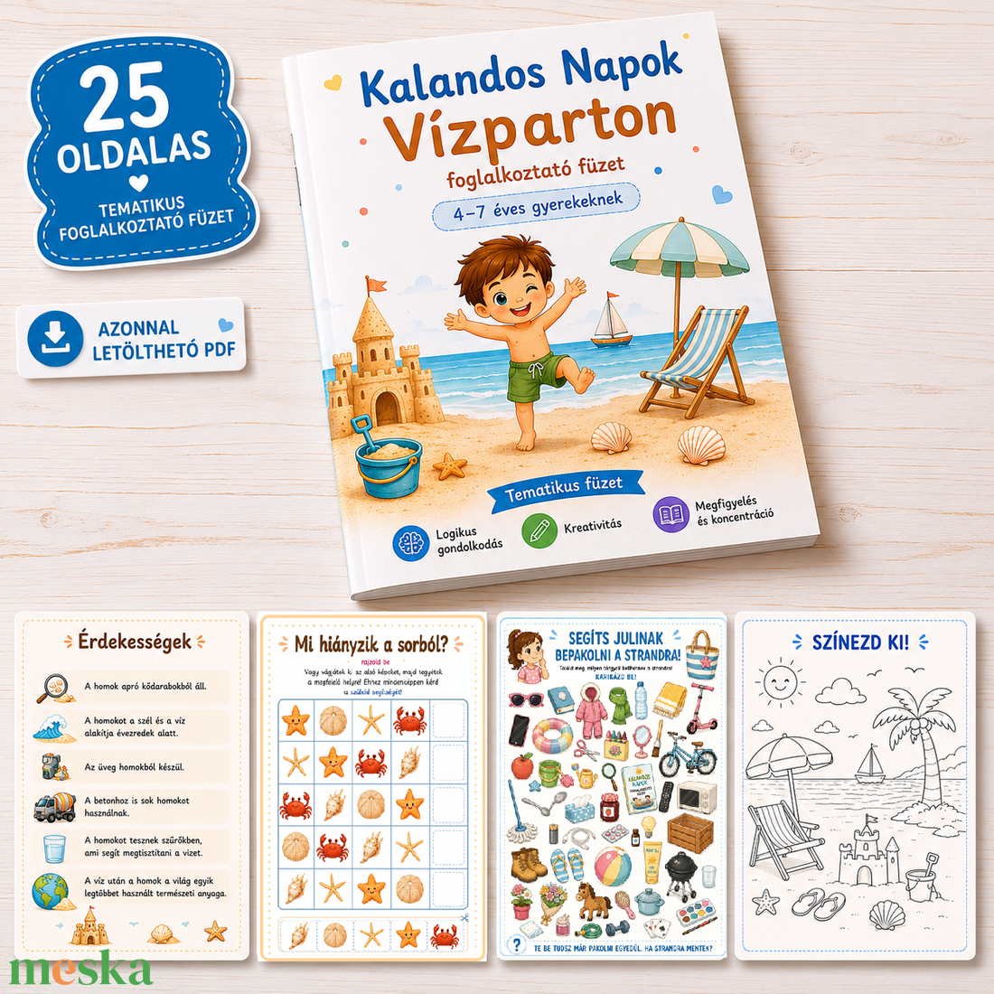 Kalandos Napok � Vízparton - 25 oldalas nyomtatható foglalkoztató füzet -Letölthető PDF - 4�7 éves gyerekeknek - könyv & zene - könyv - Meska.hu
