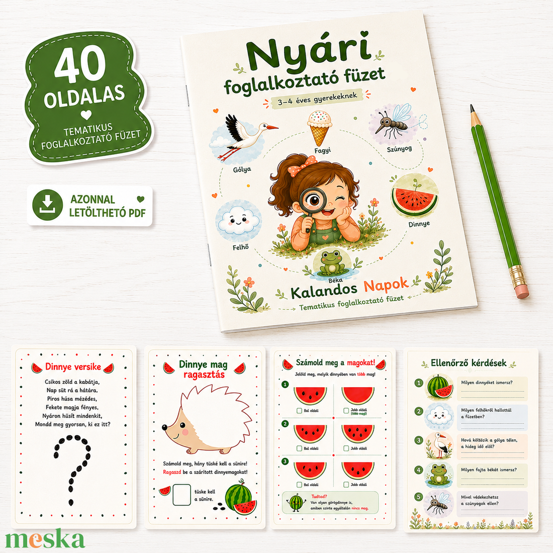 Kalandos Napok � Nyári foglalkoztató füzet - 40 oldalas nyomtatható PDF - Digitálisan letölthető - 3�4 éves gyerekeknek  - könyv & zene - könyv - Meska.hu