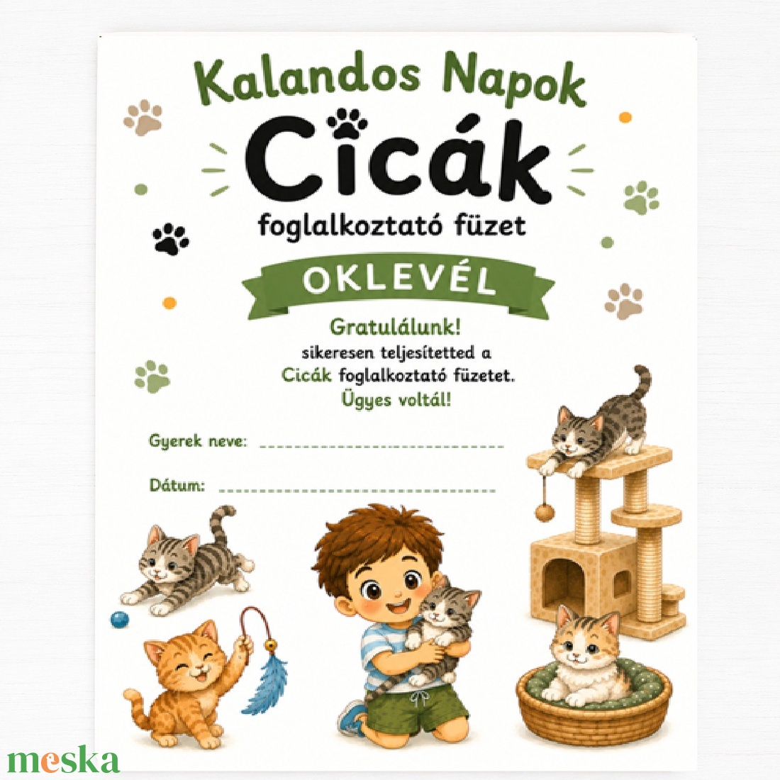 Kalandos Napok � Cicák Foglalkoztató Füzet-20 oldalas nyomtatható füzet - Digitális PDF - 6�8 éves gyerekeknek - játék & sport - készségfejlesztő és logikai játék - oktató játékok - Meska.hu