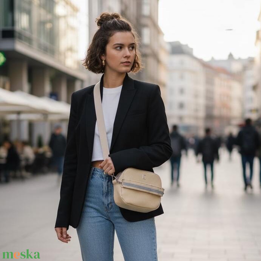 2 in 1 oldaltáska / övtáska / kistáska / bézs színben / pezsgőarany diszkréten csillogó - táska & tok - variálható táska - Meska.hu