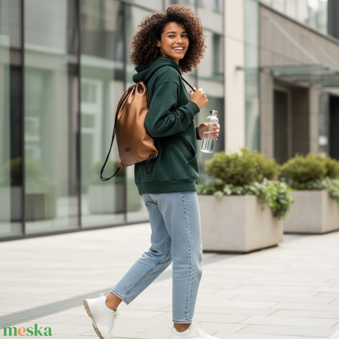 Gymbag / bronz/ barna / hátizsák / tornazsák /  oldalsó rejtett zsebbel / S méret - táska & tok - hátizsák - hátizsák - Meska.hu