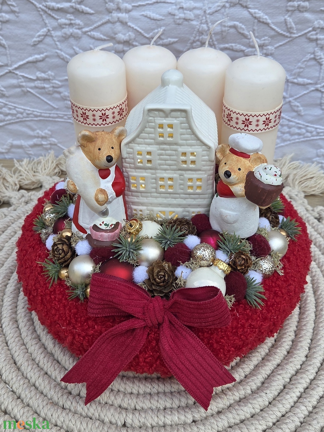 Adventi koszorú egérpárral - karácsony - adventi díszek - adventi koszorú - Meska.hu