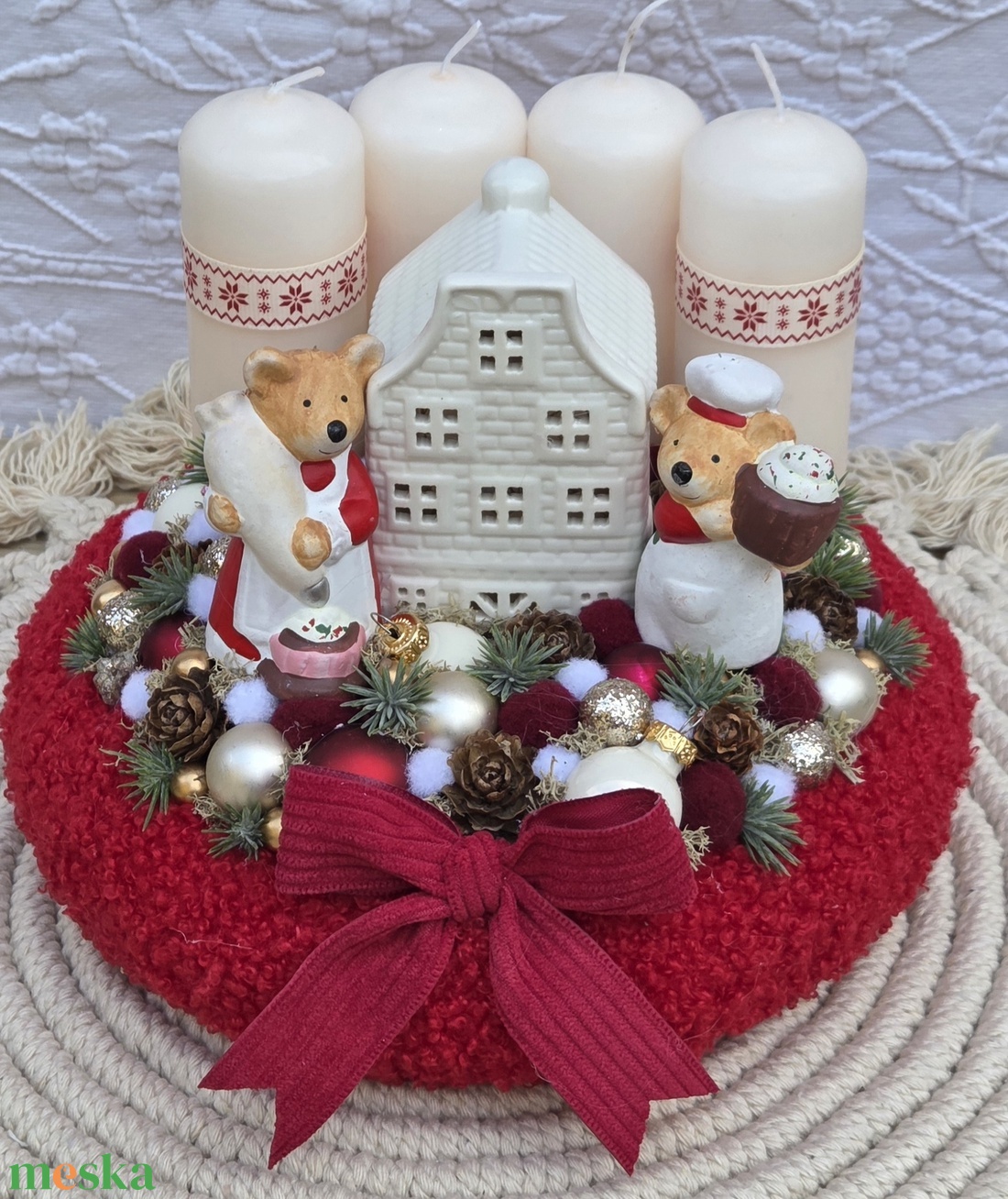 Adventi koszorú egérpárral - karácsony - adventi díszek - adventi koszorú - Meska.hu