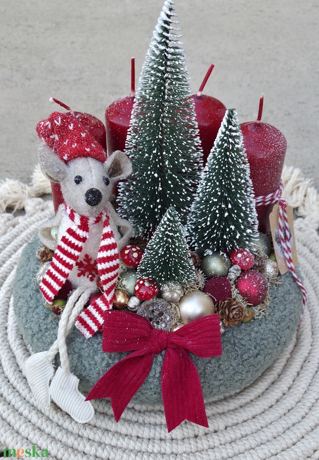 Egérkés karácsonyi szett - 20 cm-es adventi koszorú és 30 cm-es ajtódísz - karácsony - adventi díszek - adventi koszorú - Meska.hu