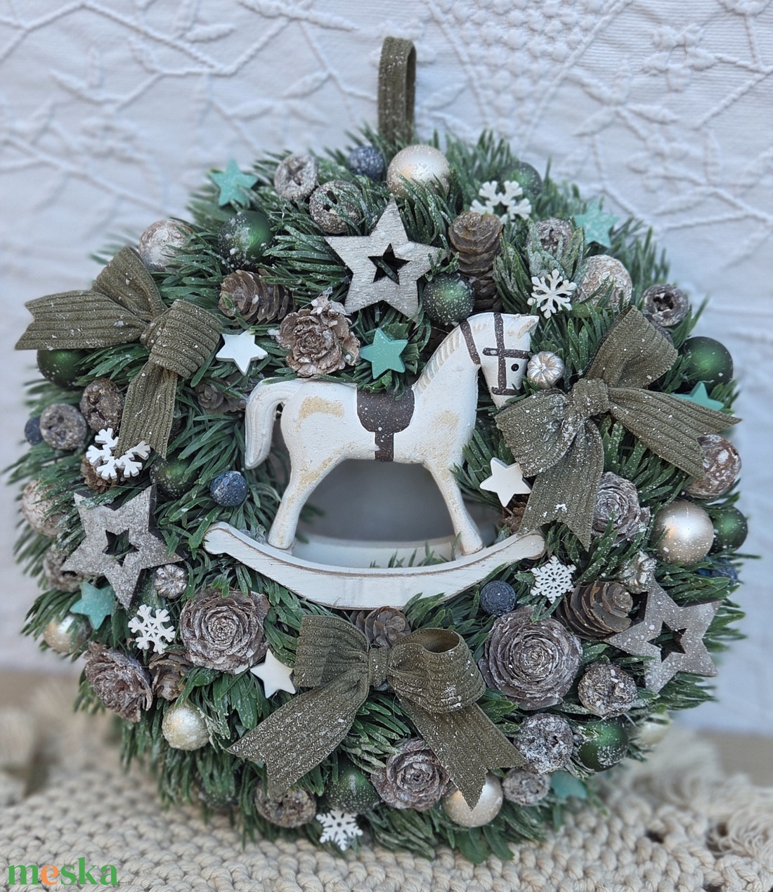 Nagyméretű hintalovas karácsonyi ajtódísz / kopogtató (30 cm) - karácsony - adventi díszek - adventi ajtódísz - Meska.hu