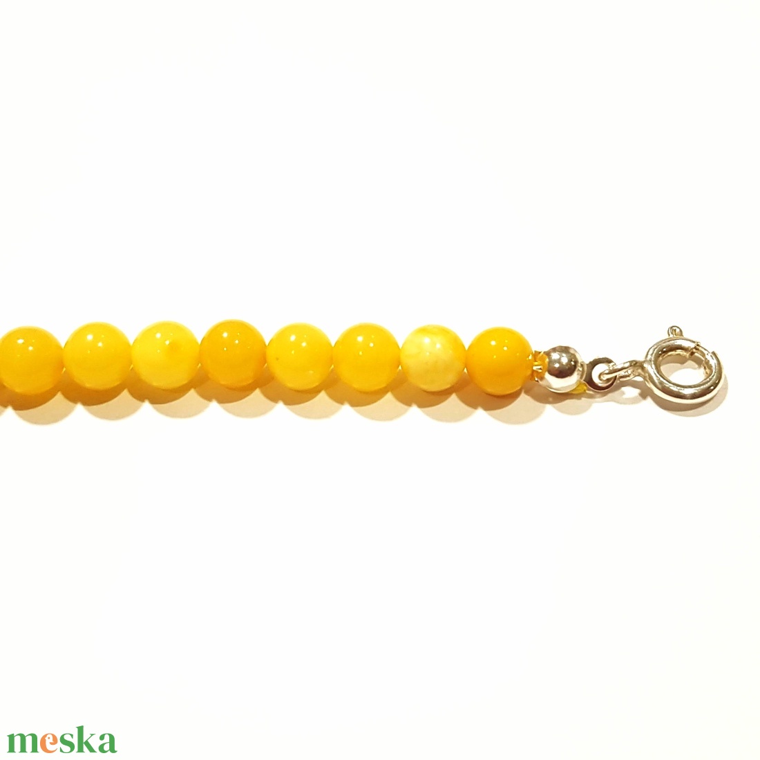 Borostyán gömb karkötő pici gyöngyökből sárga opak - ékszer - ékszerszett - Meska.hu