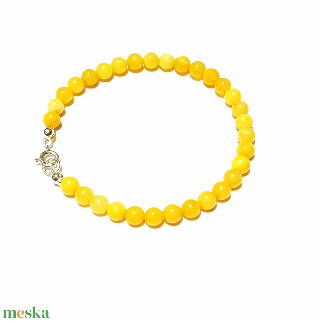 Borostyán gömb karkötő pici gyöngyökből sárga opak - ékszer - ékszerszett - Meska.hu