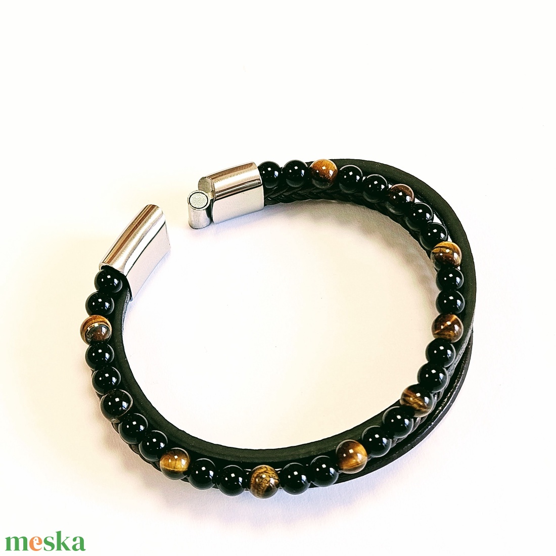 19-22 cm Elegáns bőr férfi karkötő barna gyöngyös - ékszer - karkötő - fonott karkötő - Meska.hu 19-22 cm Elegáns bőr férfi karkötő barna gyöngyös - ékszer - karkötő - fonott karkötő - Meska.hu