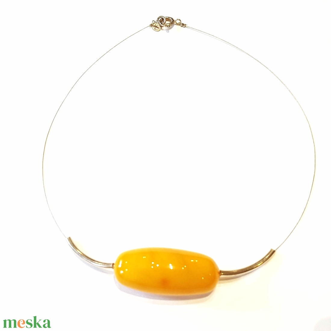 Borostyán nyakék fonott ezüst sodronyon - ékszer - nyaklánc - medálos nyaklánc - Meska.hu