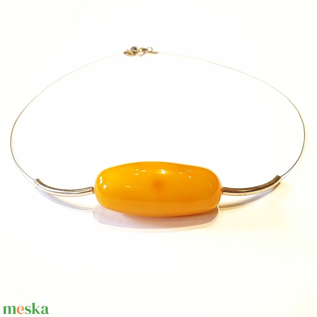 Borostyán nyakék fonott ezüst sodronyon - ékszer - nyaklánc - medálos nyaklánc - Meska.hu