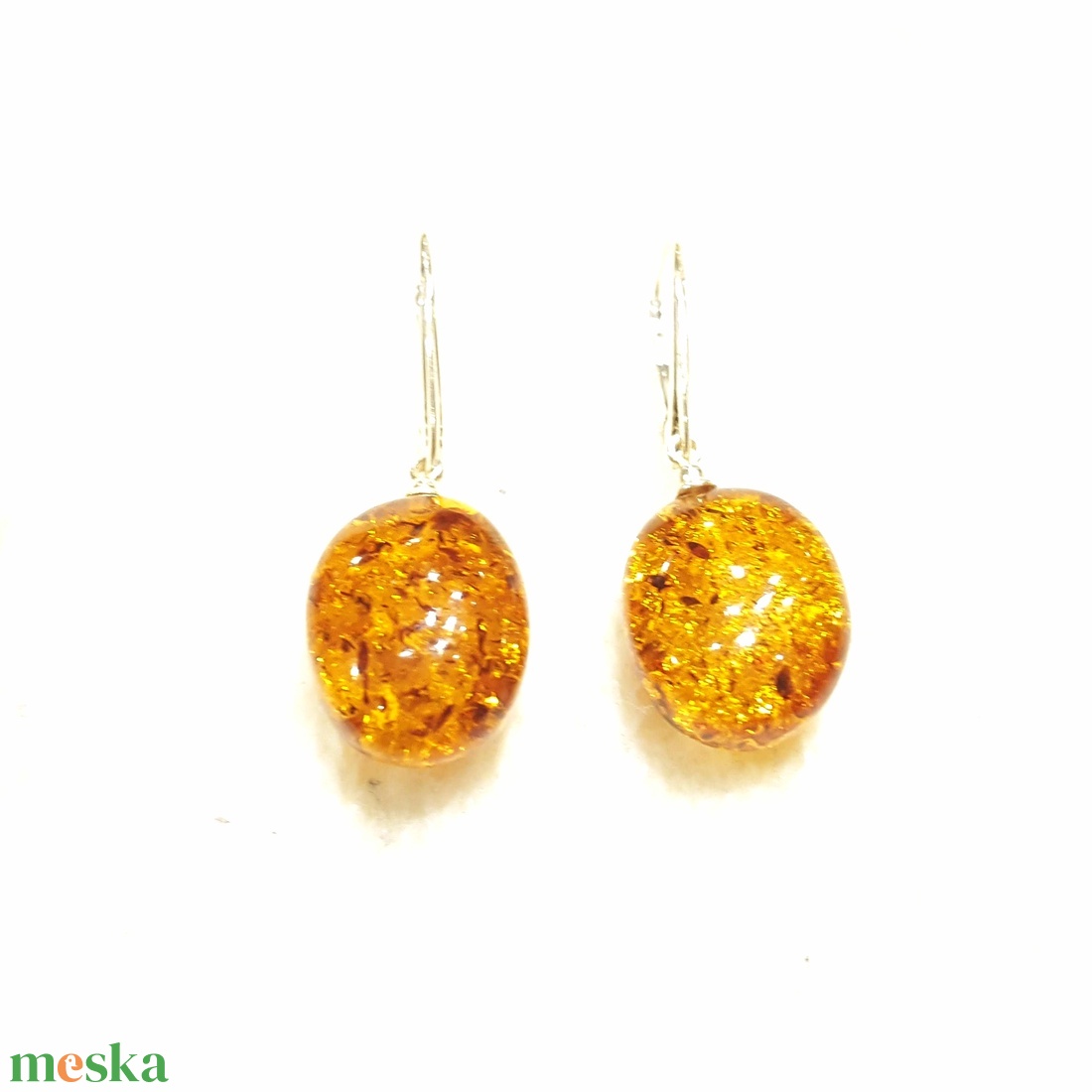 Borostyán  fülbevaló ezüst szereléssel.  - ékszer - fülbevaló - lógó csepp fülbevaló - Meska.hu