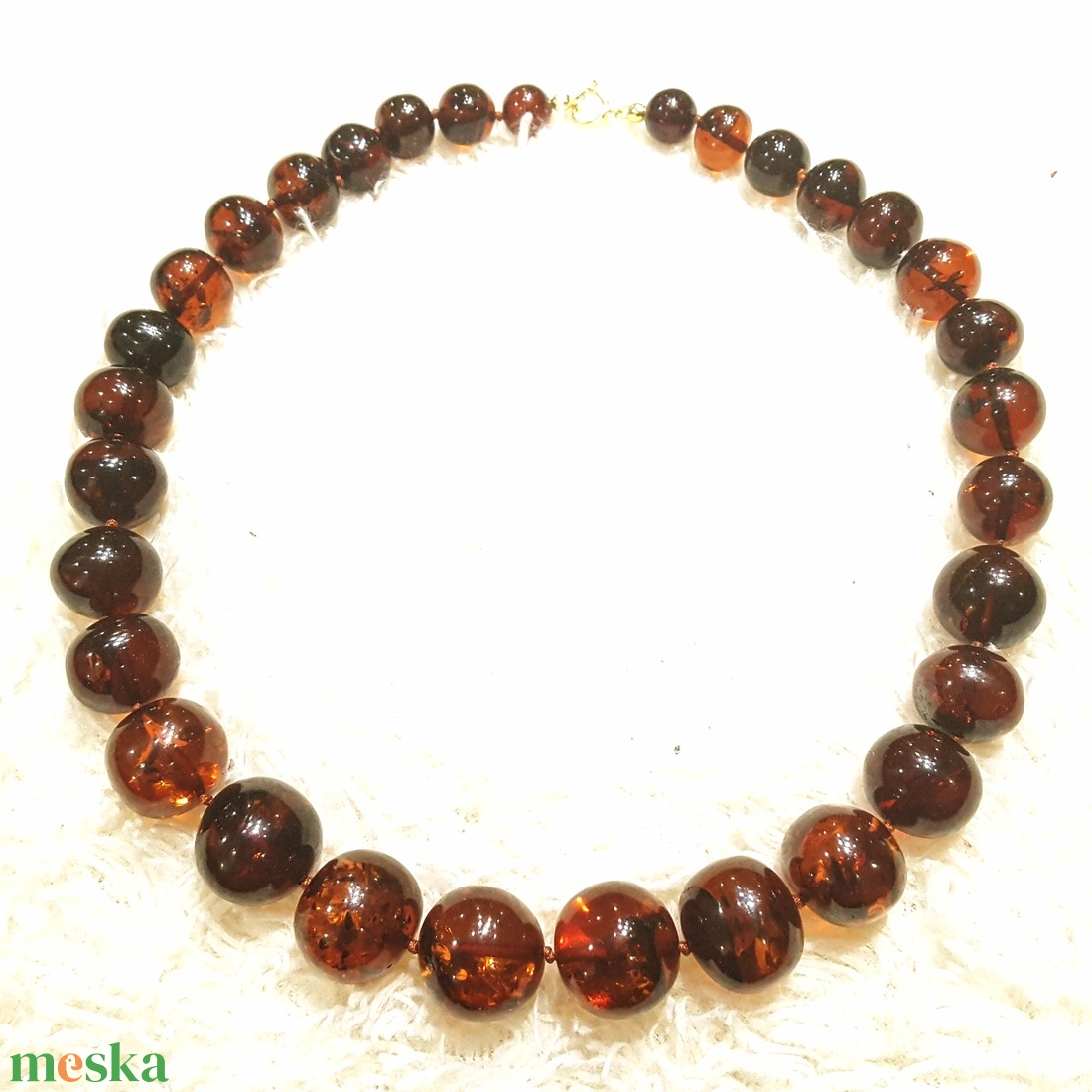 Borostyán gyöngysor sötét barokk. - ékszer - nyaklánc - bogyós nyaklánc - Meska.hu
