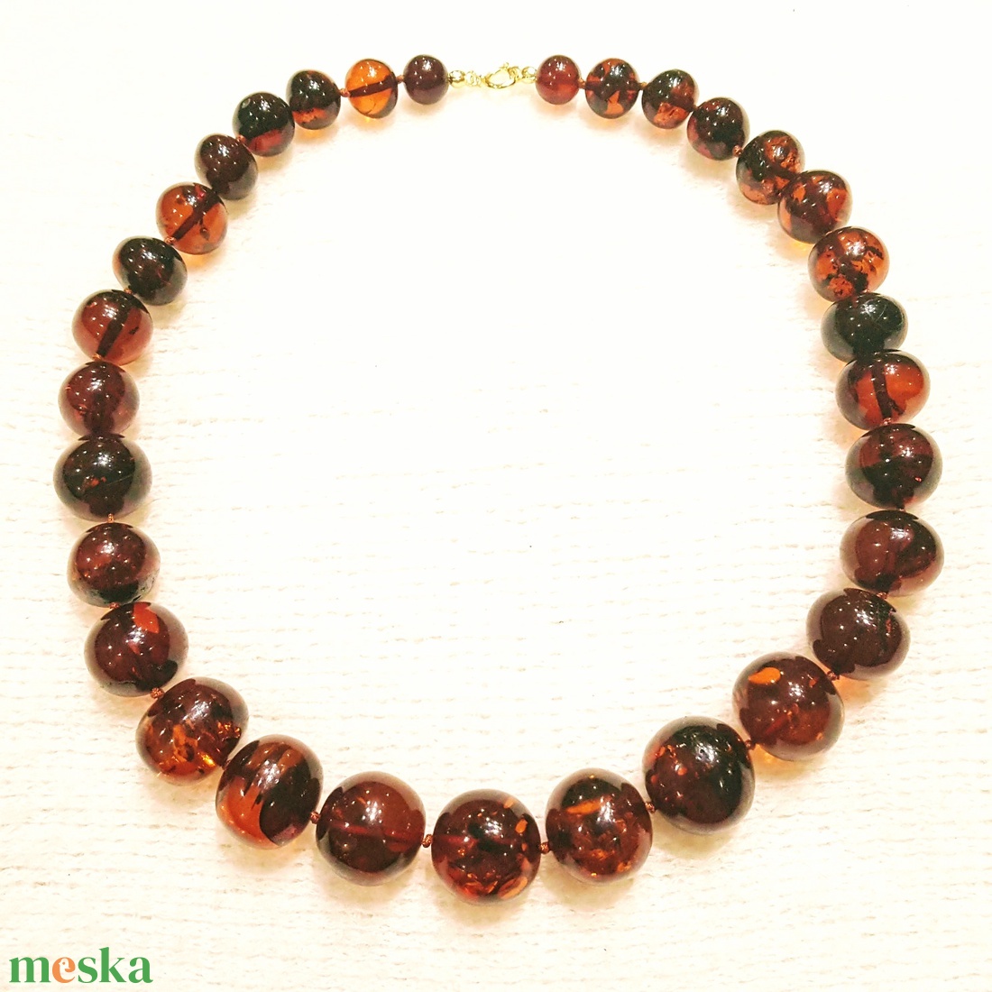 Borostyán gyöngysor sötét barokk. - ékszer - nyaklánc - bogyós nyaklánc - Meska.hu