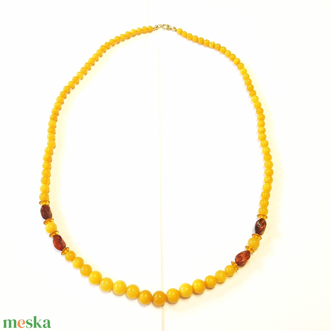 Borostyán nyakék gyöngysor sárga opak. - ékszer - nyaklánc - bogyós nyaklánc - Meska.hu