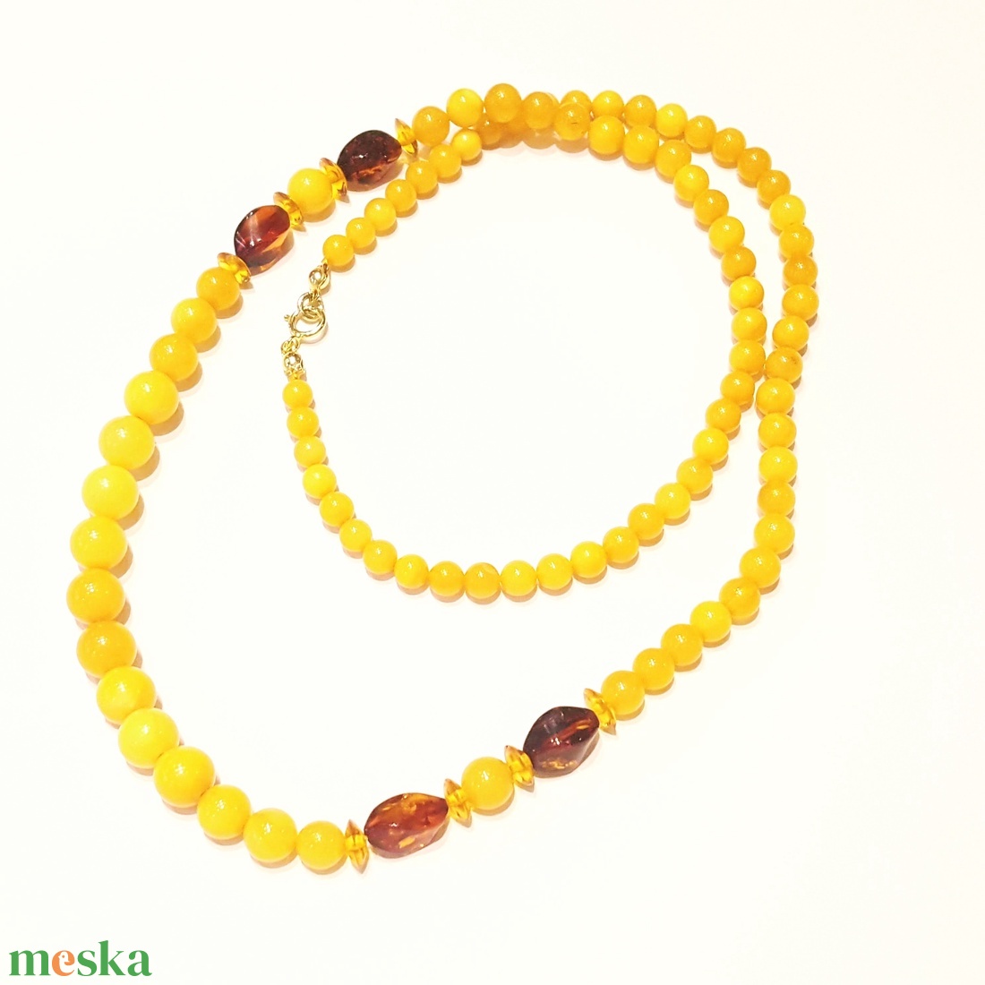 Borostyán nyakék gyöngysor sárga opak. - ékszer - nyaklánc - bogyós nyaklánc - Meska.hu