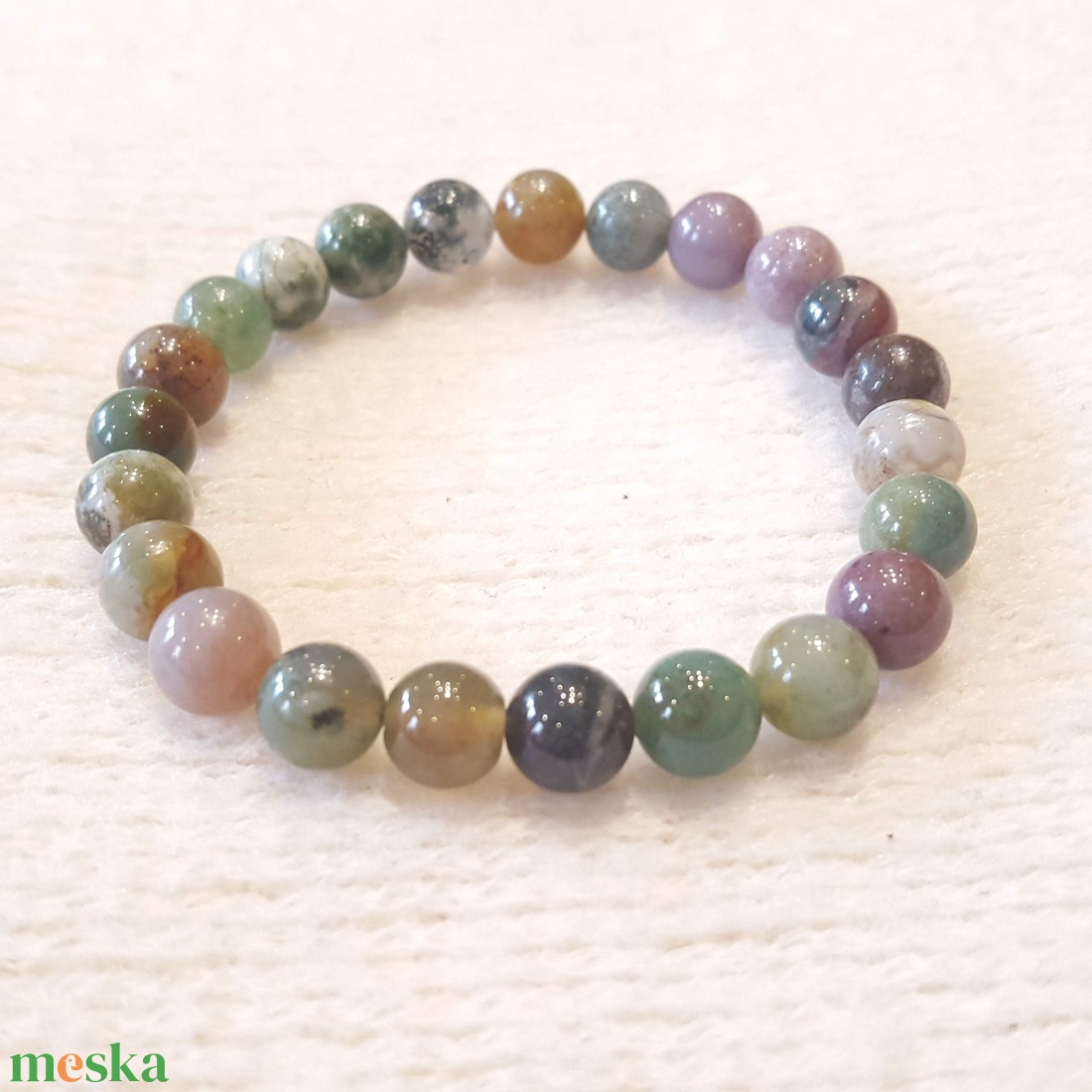 Pompás achát bogyós karkötő gumis(8 mm) - ékszer - karkötő - bogyós karkötő - Meska.hu