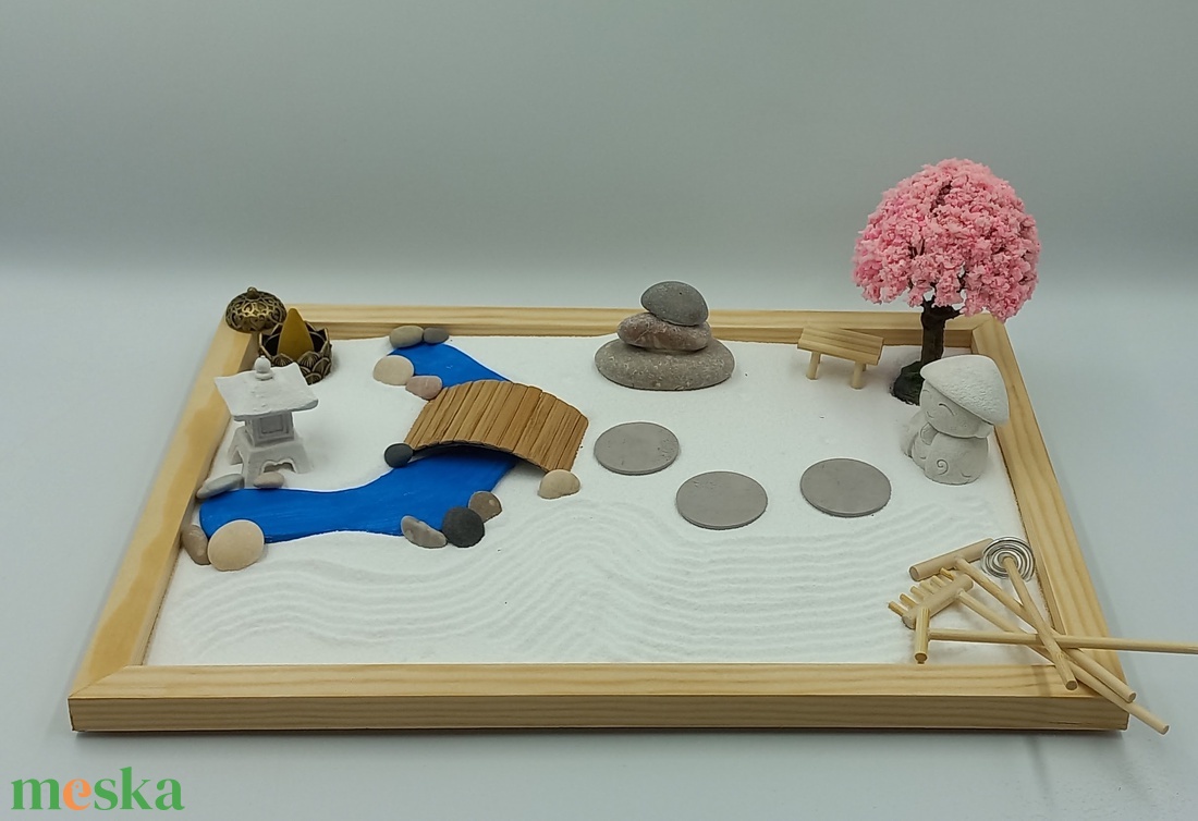 Japánkert (nagy)- füstölővel, híddal és patakkal, fával, kőlámpással és szerzetessel - otthon & életmód - dekoráció - dísztárgy - Meska.hu