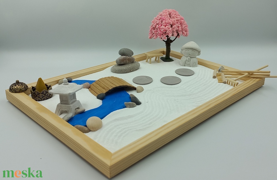 Japánkert (nagy)- füstölővel, híddal és patakkal, fával, kőlámpással és szerzetessel - otthon & életmód - dekoráció - dísztárgy - Meska.hu