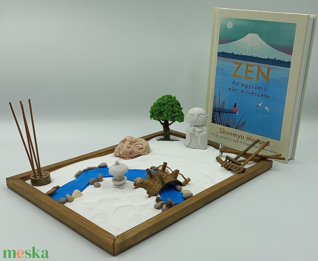 Japán kert (közepes)- patakkal, híddal, fával, füstölővel, kőlámpással és kis szerzetessel - otthon & életmód - dekoráció - dísztárgy - Meska.hu