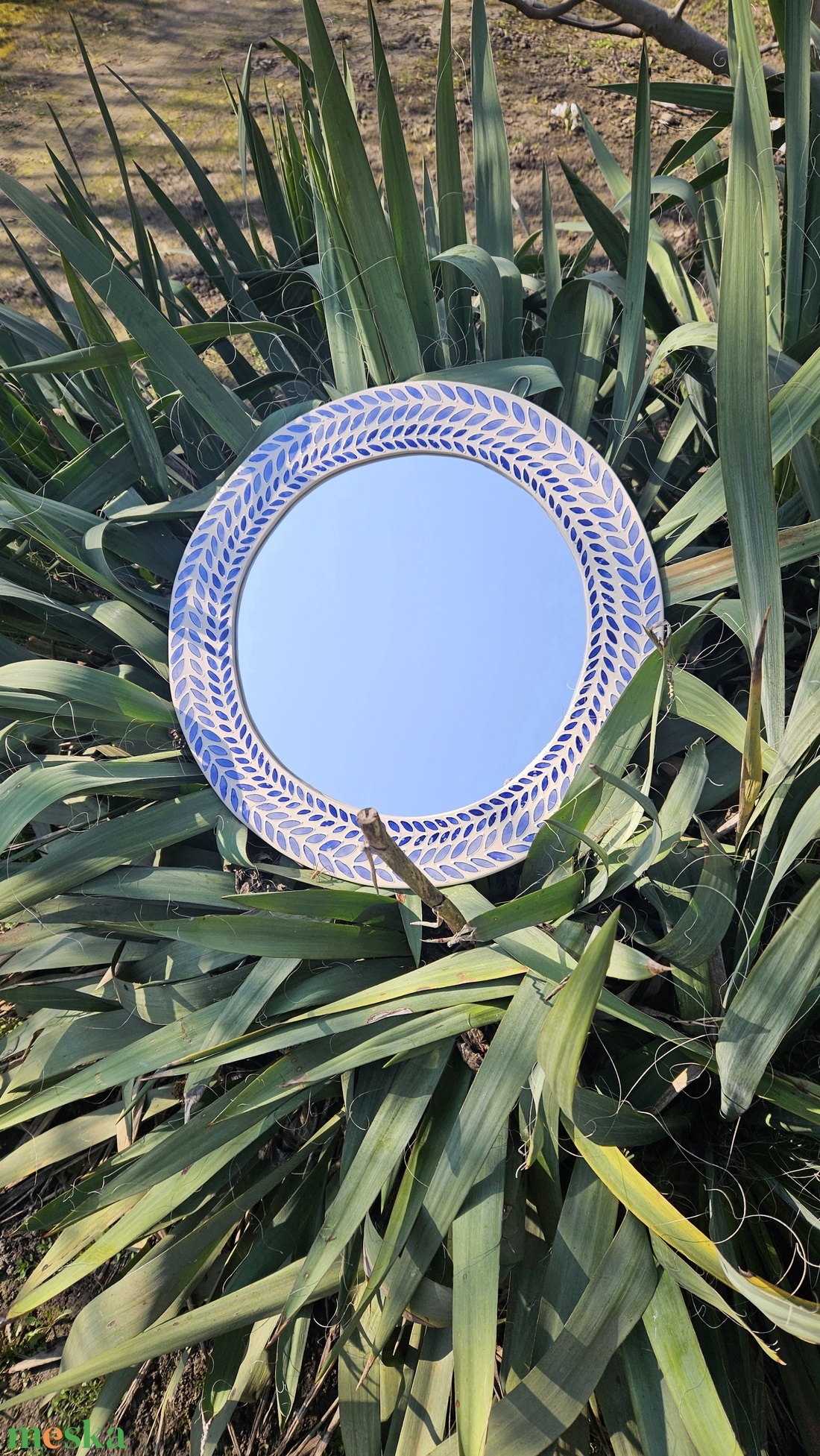 Kék leveles tükör  - otthon & életmód - fürdőszoba - mosdótál - Meska.hu