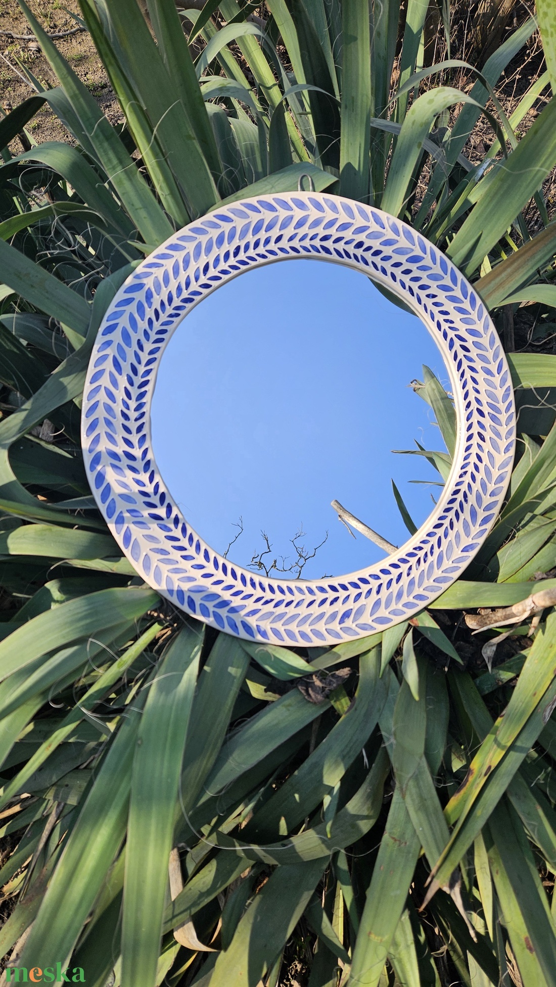 Kék leveles tükör  - otthon & életmód - fürdőszoba - mosdótál - Meska.hu