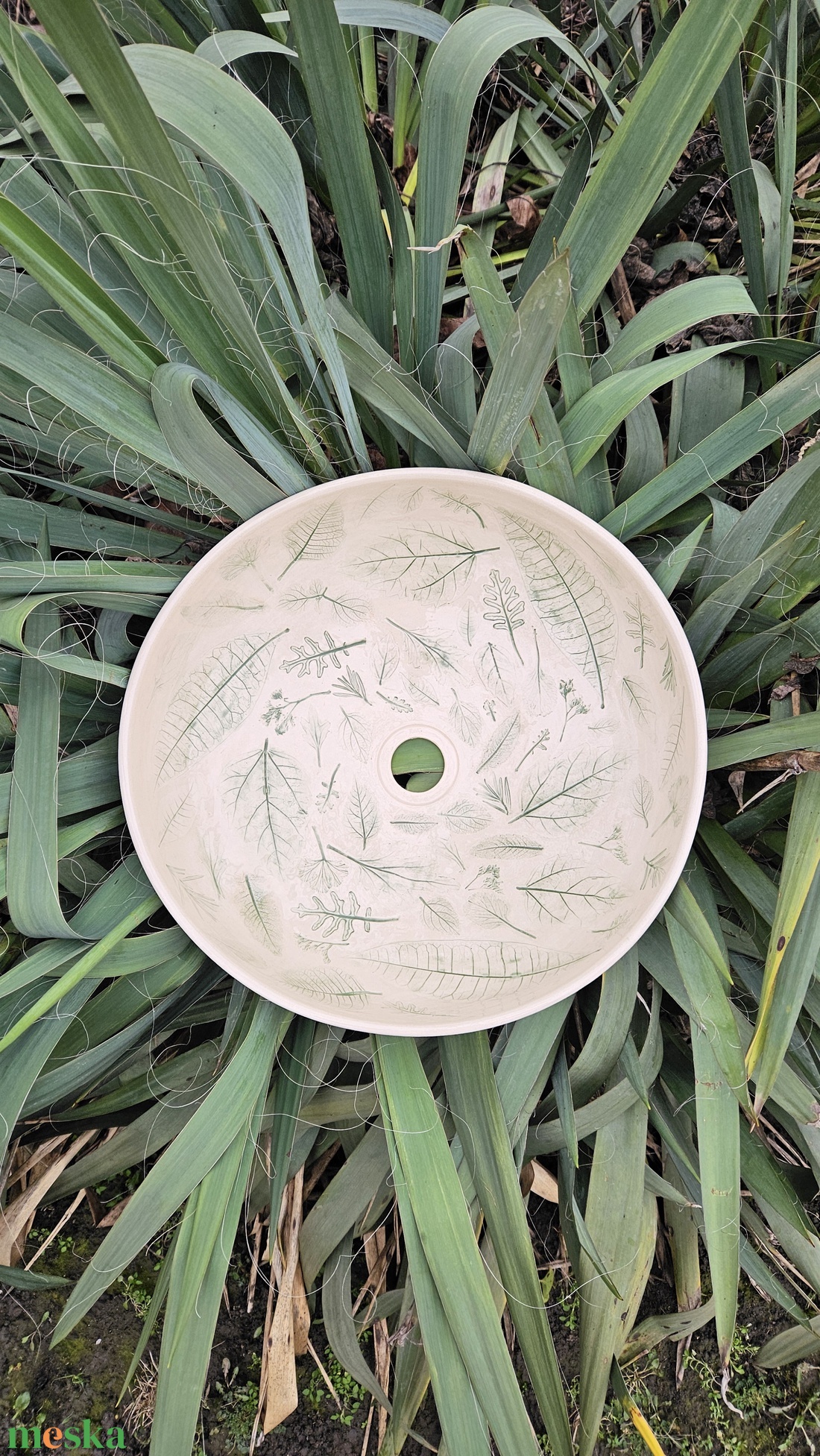 Kerámia mosdótál levéllenyomatokkal - otthon & életmód - fürdőszoba - mosdótál - Meska.hu