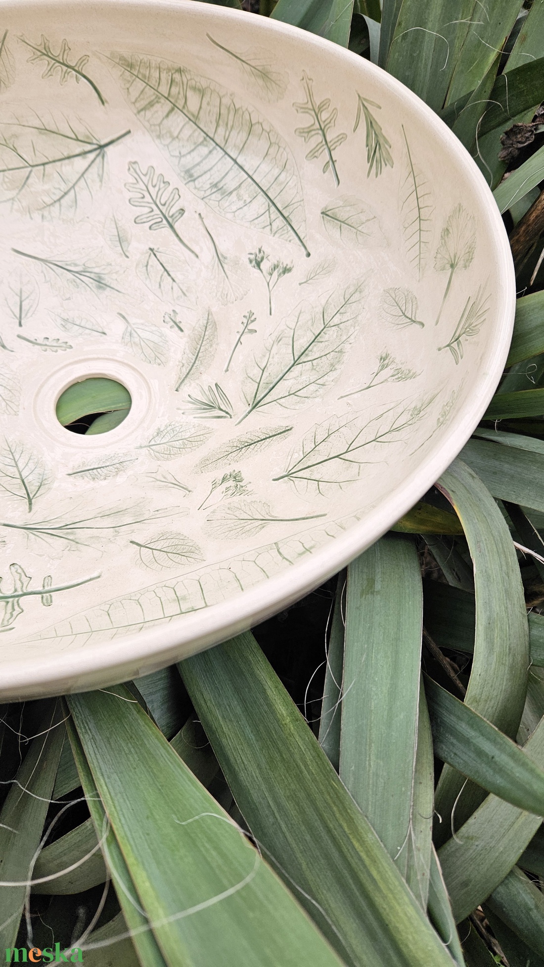 Kerámia mosdótál levéllenyomatokkal - otthon & életmód - fürdőszoba - mosdótál - Meska.hu