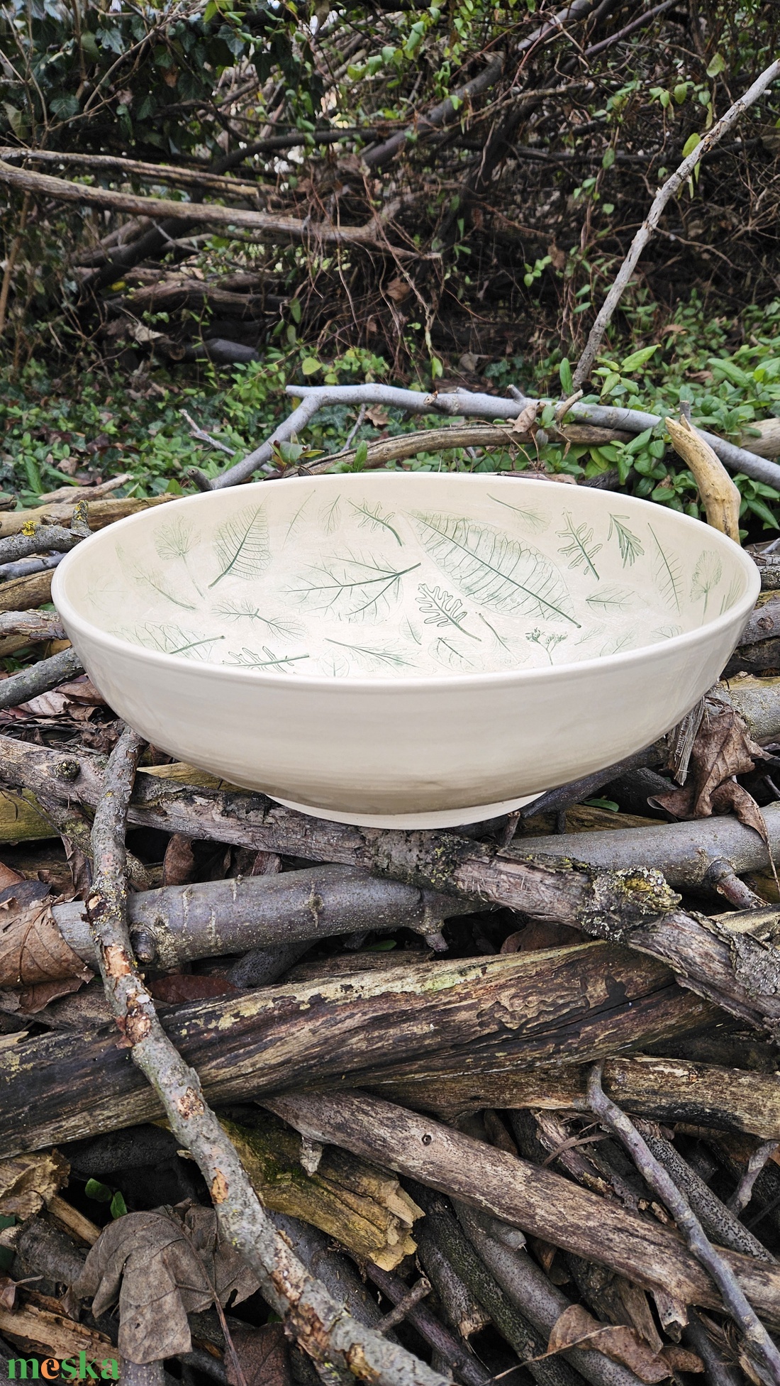 Kerámia mosdótál levéllenyomatokkal - otthon & életmód - fürdőszoba - mosdótál - Meska.hu