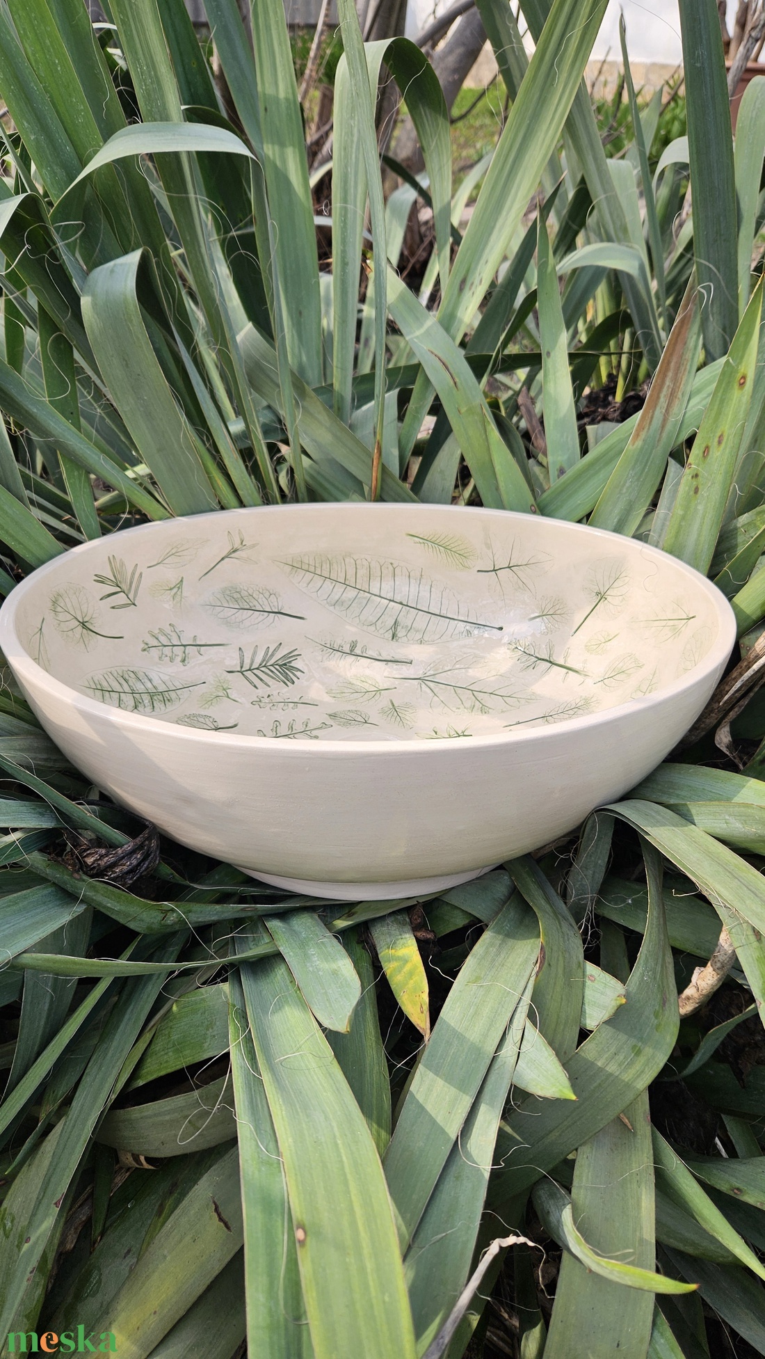 Ovális kerámia mosdótál levéllenyomatokkal - otthon & életmód - fürdőszoba - mosdótál - Meska.hu