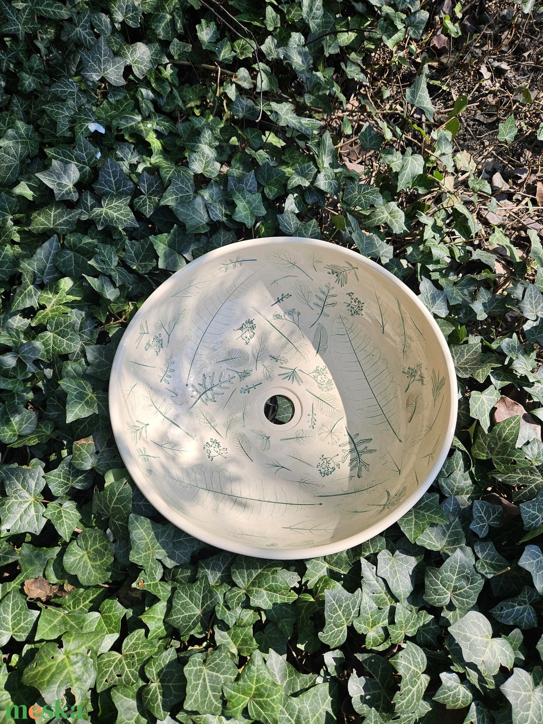 Kerámia mosdótál levéllenyomatokkal - otthon & életmód - fürdőszoba - mosdótál - Meska.hu