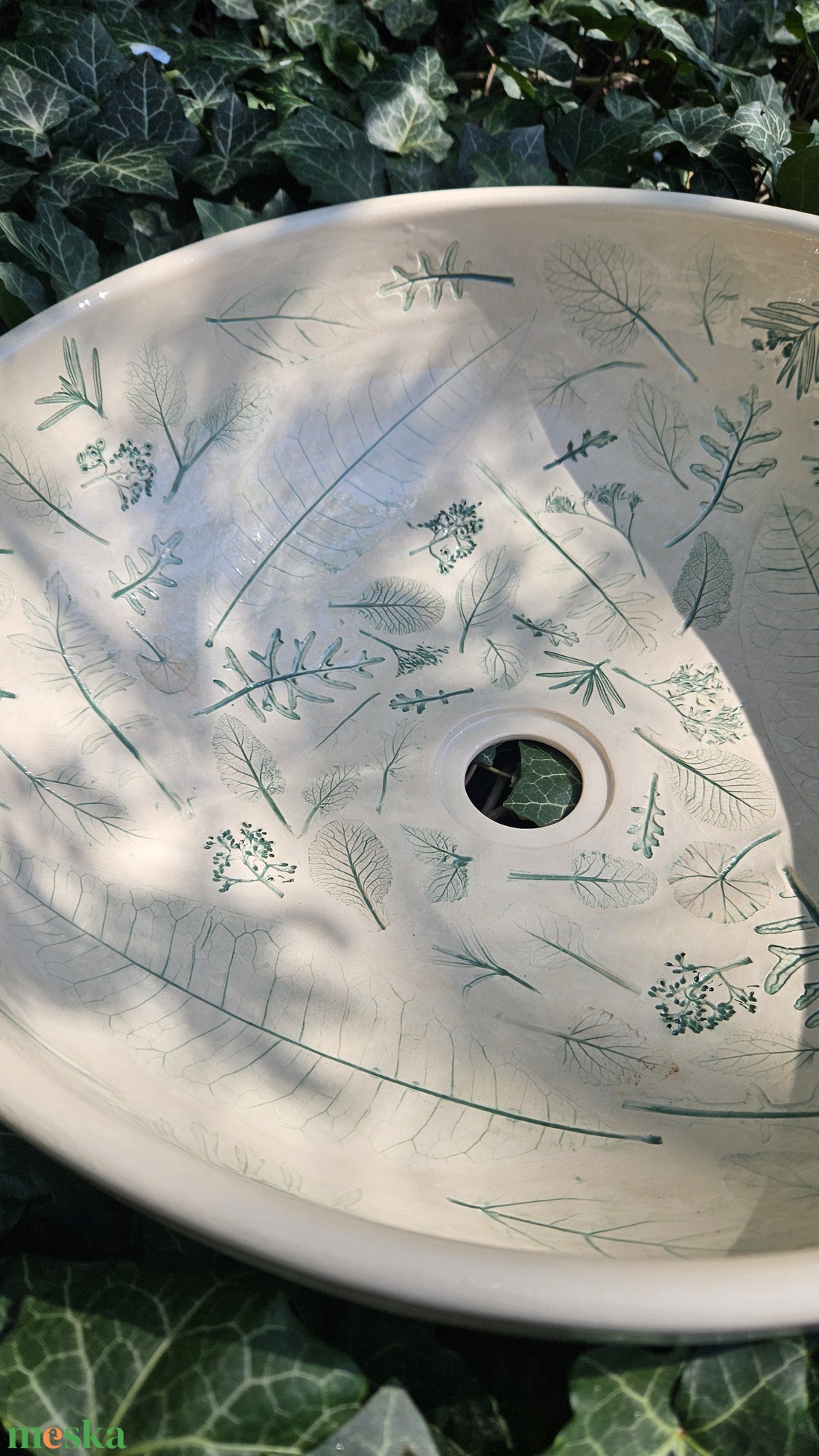 Kerámia mosdótál levéllenyomatokkal - otthon & életmód - fürdőszoba - mosdótál - Meska.hu