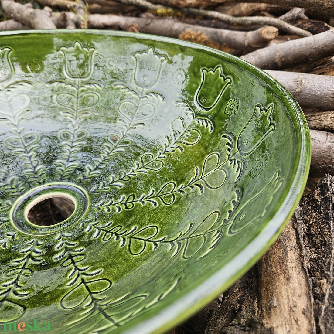 Tulipános kerámia mosdótál  - otthon & életmód - fürdőszoba - mosdótál - Meska.hu