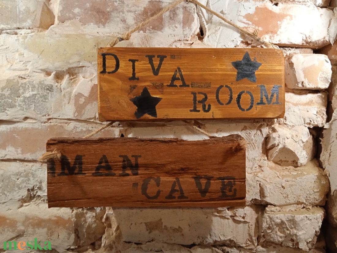 Man Cave / Diva Room / Férfi Barlang / Díva szoba fa fali tábla szett - otthon & életmód - dekoráció - fali és függő dekoráció - függődísz - Meska.hu