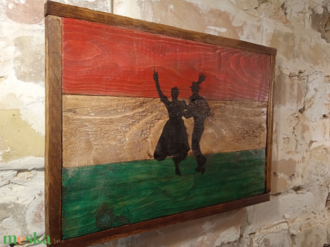 Magyar néptáncos pár sziluett, fából készült zászló - otthon & életmód - dekoráció - fali és függő dekoráció - falra akasztható dekor - Meska.hu