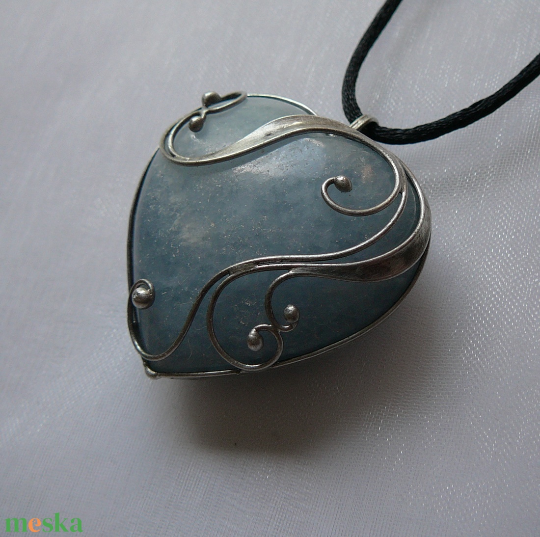 Kék kalcit szív medál - ékszer - nyaklánc - medálos nyaklánc - Meska.hu