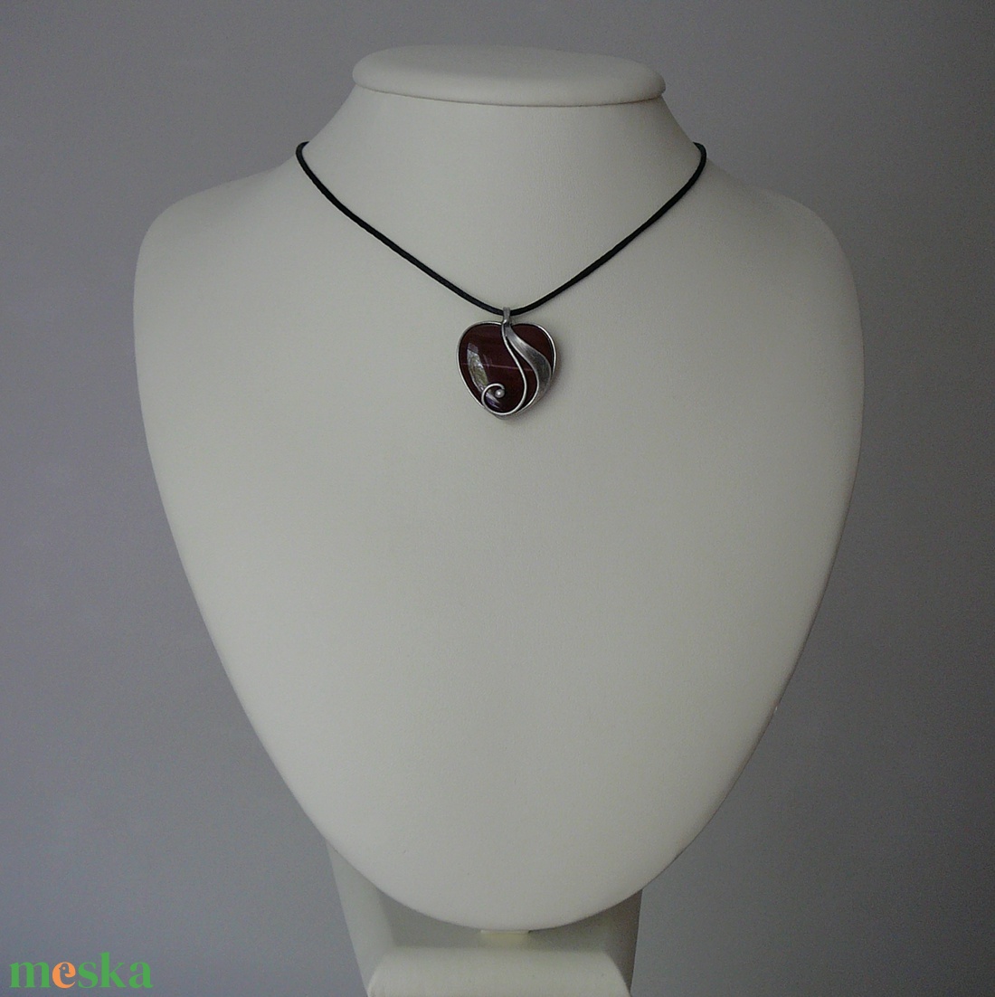 Mokka jáspis mini szív medál - ékszer - nyaklánc - medálos nyaklánc - Meska.hu