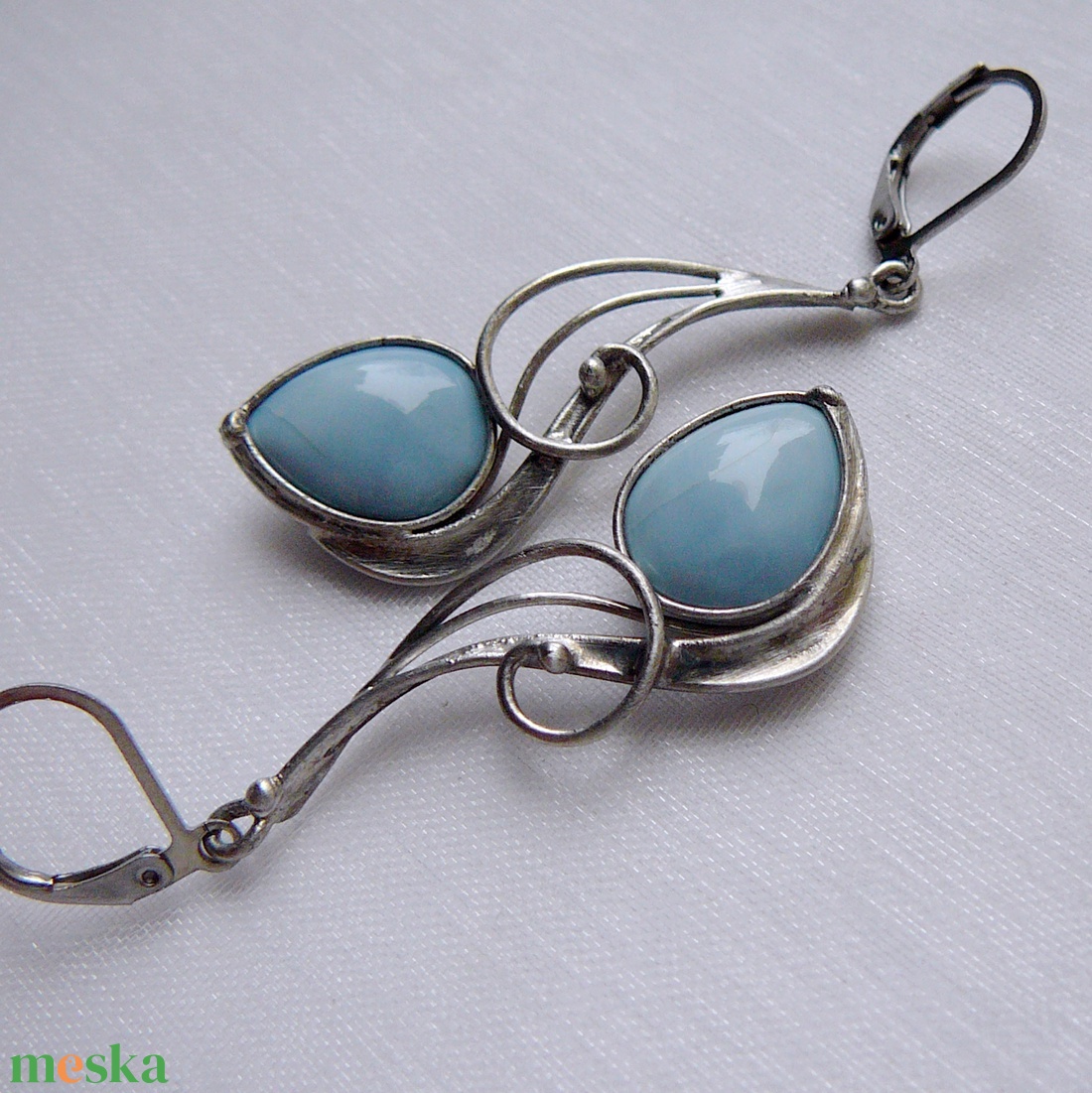 Kék opál fülbevaló - ékszer - fülbevaló - lógó fülbevaló - Meska.hu