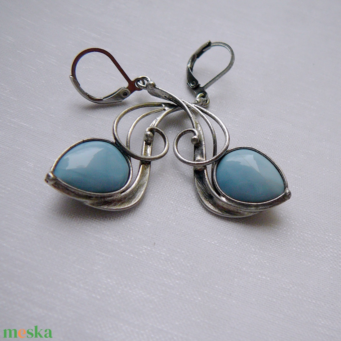 Kék opál fülbevaló - ékszer - fülbevaló - lógó fülbevaló - Meska.hu