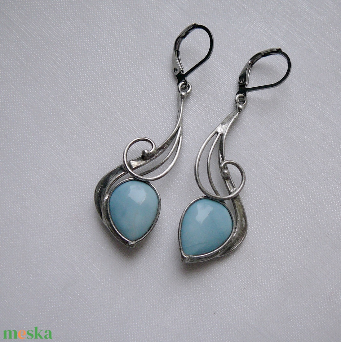 Kék opál fülbevaló - ékszer - fülbevaló - lógó fülbevaló - Meska.hu