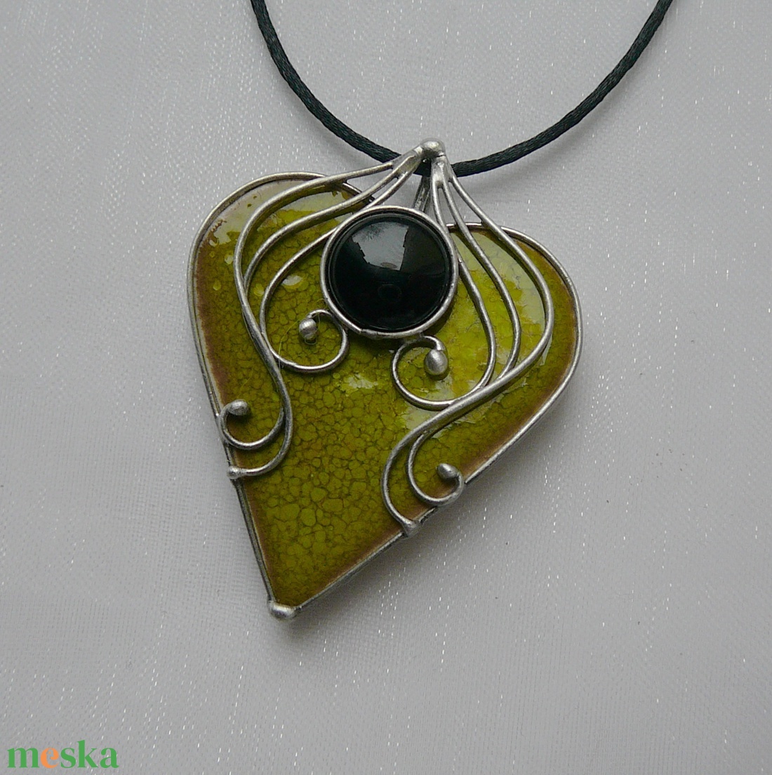 Ónix szív medál - ékszer - nyaklánc - medálos nyaklánc - Meska.hu