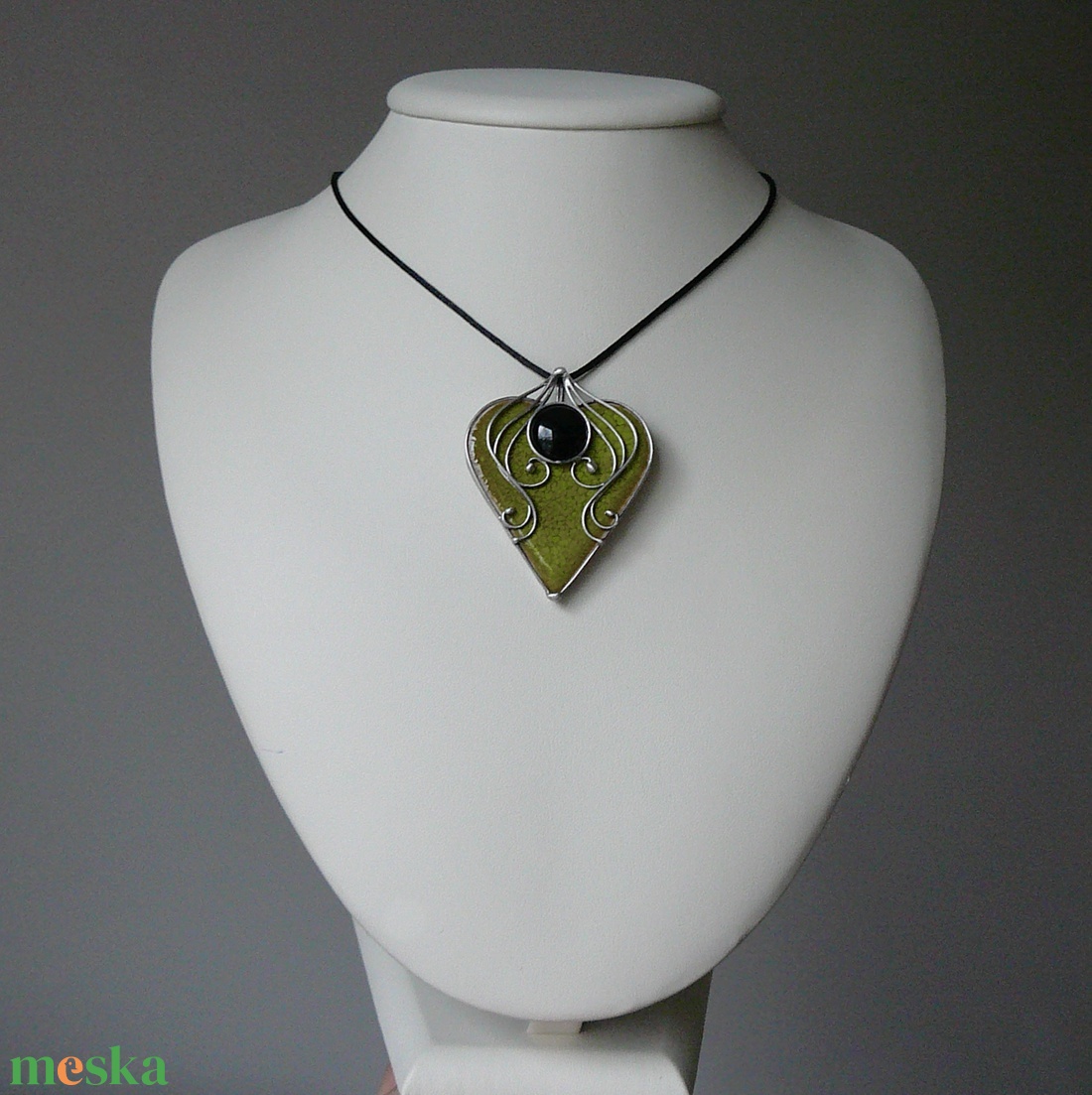 Ónix szív medál - ékszer - nyaklánc - medálos nyaklánc - Meska.hu